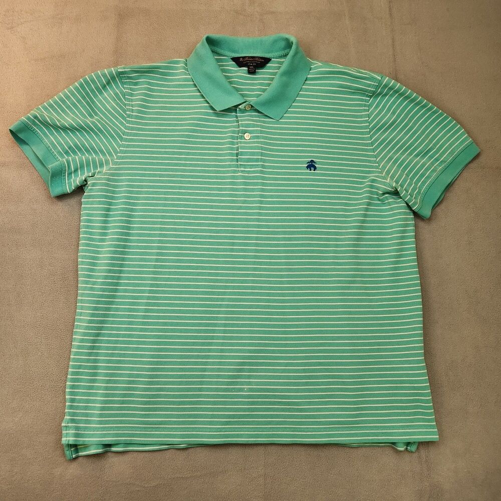 Brooks Brothers‎ Polo Shirt Men's 2XL Mint Green Striped Slim Fit Supima Cotton